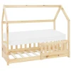 Lit d'enfant ML-Design 70x140 cm naturel en bois de pin massif style maison avec sommier et matelas
