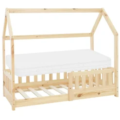 Lit d'enfant ML-Design 70x140 cm naturel en bois de pin massif style maison avec sommier et matelas