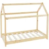 Lit d'enfant ML-Design 70x140 cm naturel en bois de pin massif structure maison avec toit et sommier
