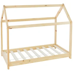 Lit d'enfant ML-Design 70x140 cm naturel en bois de pin massif structure maison avec toit et sommier