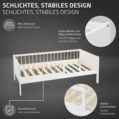Lit d'enfant ML-Design 80x160 cm blanc-naturel en bois de pin avec sommier à lattes sans matelas
