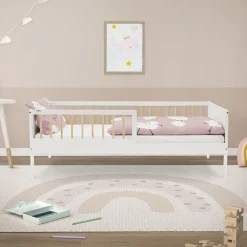 Lit d'enfant ML-Design 80x160 cm blanc-naturel en bois de pin avec sommier à lattes sans matelas