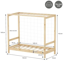 Lit d'enfant ML-Design 70x140 cm naturel beige bois de pin avec but de football et sommier à lattes