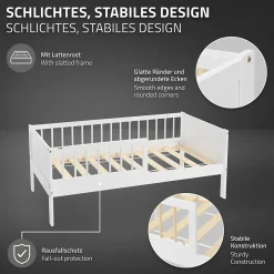 Lit d'enfant ML-Design 70x140 cm blanc-naturel en bois de pin avec sommier à lattes sans matelas