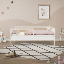 Lit d'enfant ML-Design 70x140 cm blanc-naturel en bois de pin avec sommier à lattes sans matelas