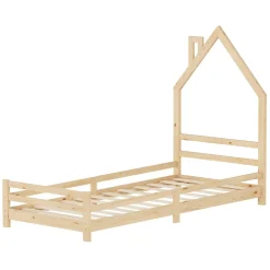 Lit d'enfant ML-Design 90x200 cm naturel forme maison bois de pin avec sommier à lattes sans matelas