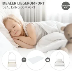 Lit d'enfant ML-Design 90x200cm blanc forme maison en bois de pin avec sommier à lattes sans matelas