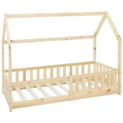 Lit d'enfant ML-Design 160x80cm naturel en bois de pin avec toit et sommier protection contre chutes