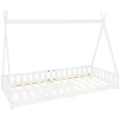 Lit d'enfants ML-Design Tipi 90x200 cm blanc indien en bois de pin avec sommier et clôture de jeu