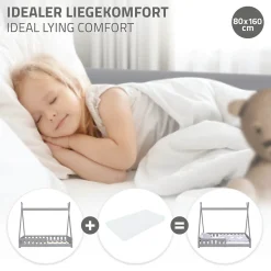 Lit d'enfants ML-Design Tipi 80x160 cm gris clair maison en bois de pin avec sommier clôture de jeu