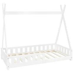 Lit d'enfants ML-Design Tipi 80x160 cm blanc maison en bois de pin avec sommier clôture de jeu