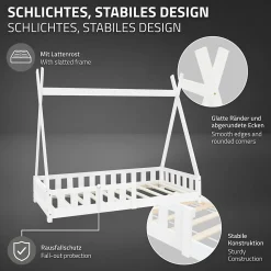 Lit d'enfants ML-Design Tipi 80x160 cm blanc maison en bois de pin avec sommier clôture de jeu