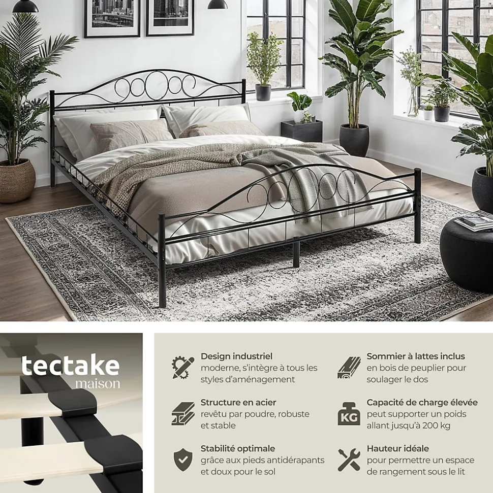 Lit design moderne avec sommier de Style romantique 180 x 200 cm noir