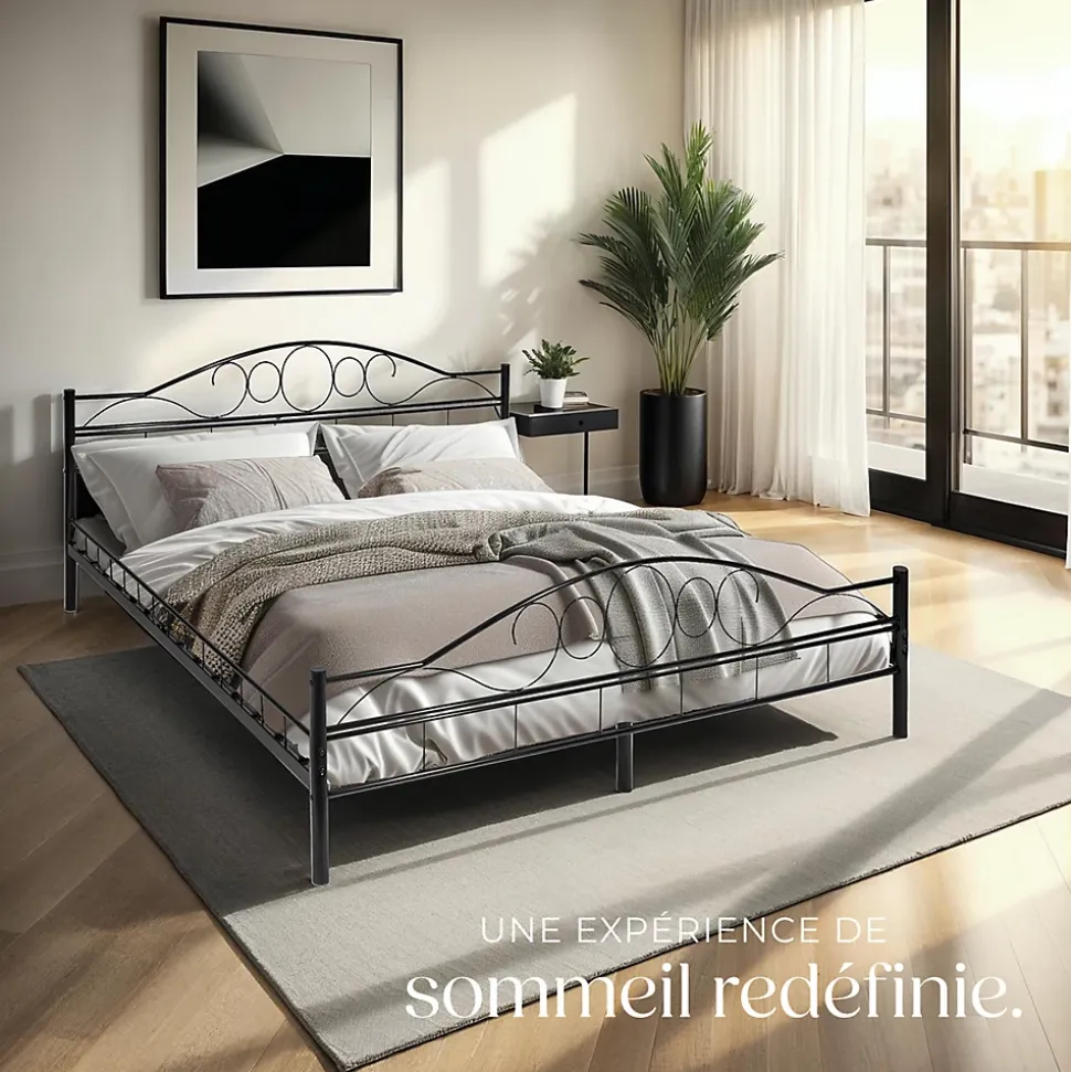 Lit design moderne avec sommier de Style romantique 180 x 200 cm noir