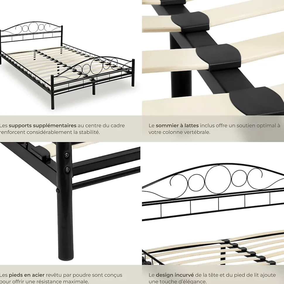 Lit design moderne avec sommier de Style romantique 180 x 200 cm noir
