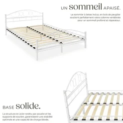 Lit design moderne avec sommier de Style romantique 140 x 200 cm blanc