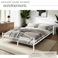 Lit design moderne avec sommier de Style romantique 140 x 200 cm blanc
