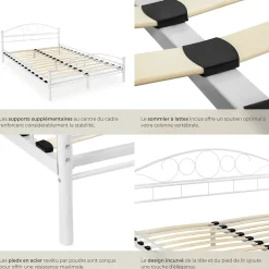 Lit design moderne avec sommier de Style romantique 140 x 200 cm blanc
