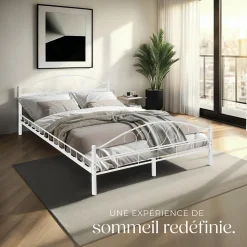 Lit design moderne avec sommier de Style romantique 140 x 200 cm blanc