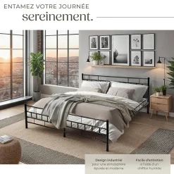 Lit design moderne en acier avec sommier 140 x 200 cm noir