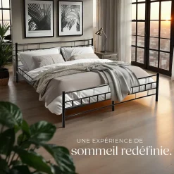 Lit design moderne en acier avec sommier 140 x 200 cm noir