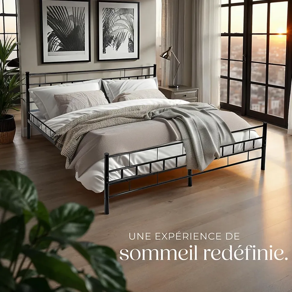 Lit design moderne en acier avec sommier 140 x 200 cm noir