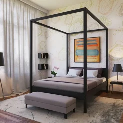 Lit double à baldaquin ROMANCE 140x190 / Noir