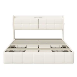 Lit double 160 x 200 avec 4 tiroir,Lit rembourré 160 x 200 avec chargement USB,PU,Beige
