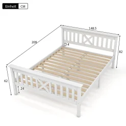 Lit double 140 x 200 cm - Lit classique avec tête de lit et sommier à lattes - Pin massif + MDF - Sans Matelas - Blanc