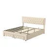 Lit Double 180 X 200 Cm Avec Coffre Et Tiroirs,velours,sommier à Lattes,lit Hydraulique, Beige