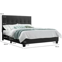 Lit double 160 x 200 cm en simili noir + sommier fixe - PANDORA