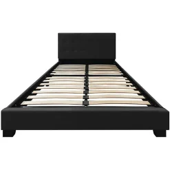 Lit double 160 x 200 cm en simili noir + sommier fixe - PANDORA