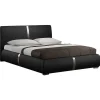 Lit double 140 x 190 cm en simili noir et métal + sommier fixe - EDEN