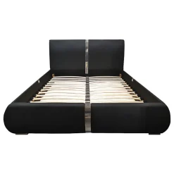 Lit double 140 x 190 cm en simili noir et métal + sommier fixe - EDEN