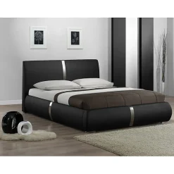 Lit double 140 x 190 cm en simili noir et métal + sommier fixe - EDEN