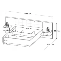 Lit double 160 x 200 décor chêne foncé et noir avec LED - RIVIERA