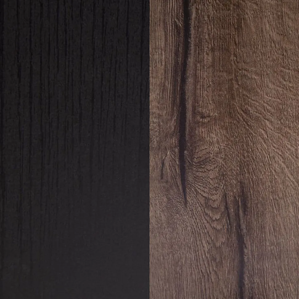 Lit double 160 x 200 décor chêne foncé et noir avec LED - RIVIERA