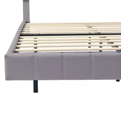 Lit double 160 x 200cm avec sommier à lattes, Lit 160 x 200cm avec éclairage LED et USB, cadre de lit en lin, Gris