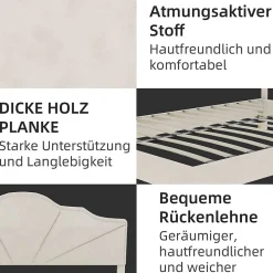 Lit Double Ado 140x200 cm - Lit Capitonné Bas Moderne et Confortable, Sans Vérin, Sans Matelas, Tissu Beige