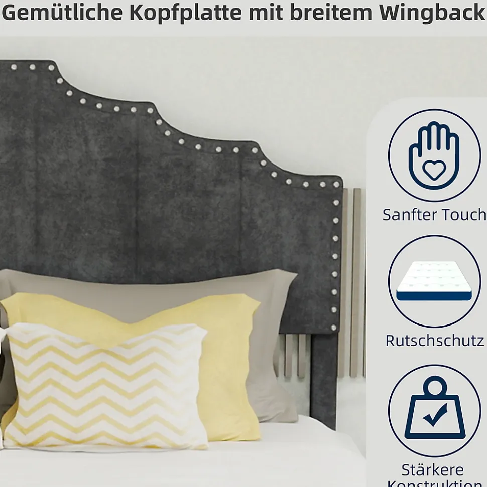 Lit Double Ado 140x200 cm - Lit Bas Capitonné, Sans Vérin et Sans Matelas, Moderne et Confortable, Tissu Gris