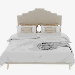 Lit Double Ado 140x200 cm - Tête de Lit Confortable et Style Moderne, Structure Composite en Tissu et Métal, sans Matelas, Beige