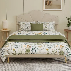 Lit Double Adulte 160x200 cm - Lit Bas Capitonné Moderne et Confortable, Sans Vérin, Sans Matelas, Tissu Beige