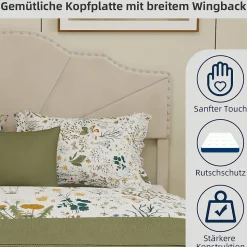 Lit Double Adulte 160x200 cm - Lit Bas Capitonné Moderne et Confortable, Sans Vérin, Sans Matelas, Tissu Beige