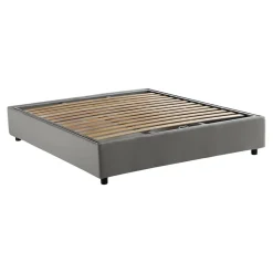 Lit double Alaksir, Lit coffre en tissu, Ouverture frontale, avec matelas 140x200 cm inclus, 100% Made in Italy, Gris