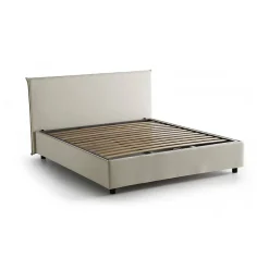 Lit double Angelic, Lit coffre en tissu, Ouverture frontale, adapté pour matelas 140x190 cm, 100% Made in Italy, Beige