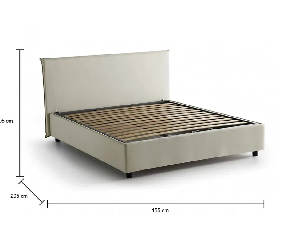 Lit double Angelic, Lit coffre en tissu, Ouverture frontale, adapté pour matelas 140x190 cm, 100% Made in Italy, Beige