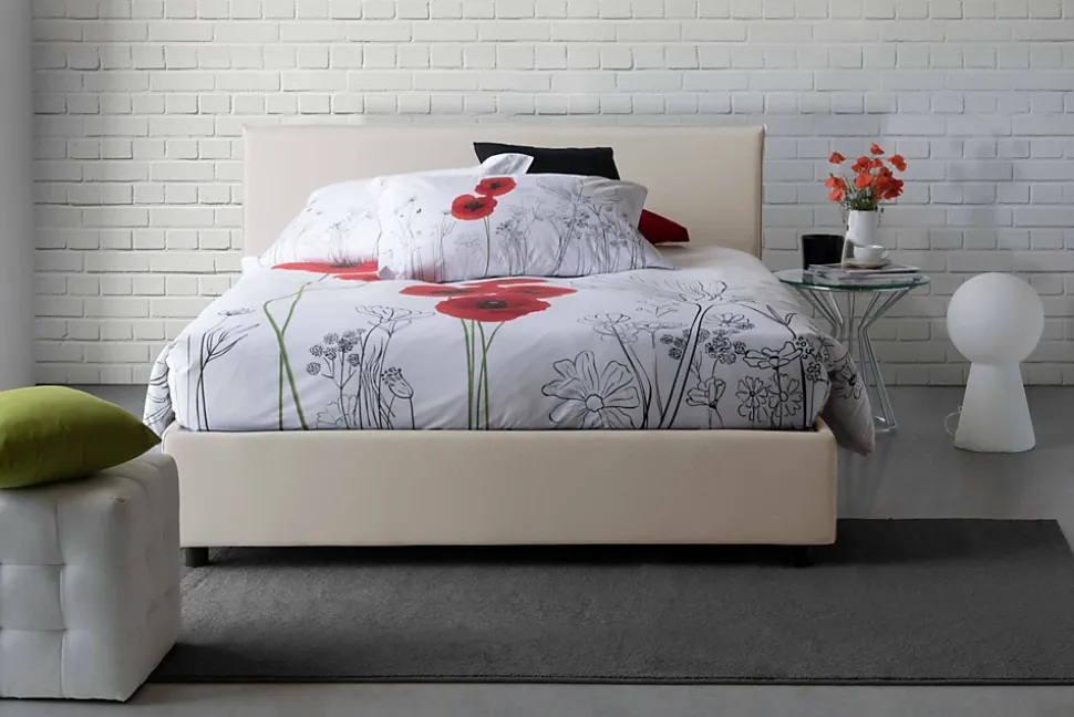 Lit double Angelic, Lit coffre en tissu, Ouverture frontale, adapté pour matelas 140x190 cm, 100% Made in Italy, Beige