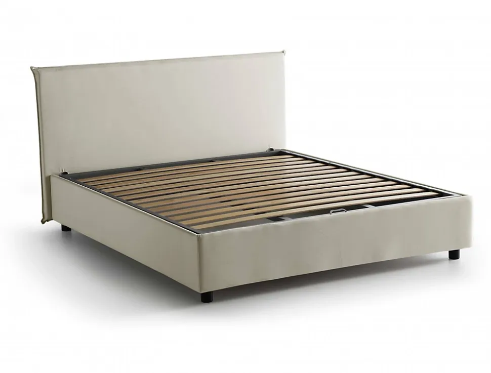 Lit double Angelic, Lit coffre en tissu, Ouverture frontale, adapté pour matelas 140x190 cm, 100% Made in Italy, Beige