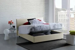 Lit double Angelic, Lit coffre en tissu, Ouverture frontale, adapté pour matelas 140x190 cm, 100% Made in Italy, Beige