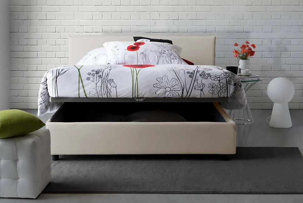 Lit double Angelic, Lit coffre en tissu, Ouverture frontale, adapté pour matelas 140x190 cm, 100% Made in Italy, Beige